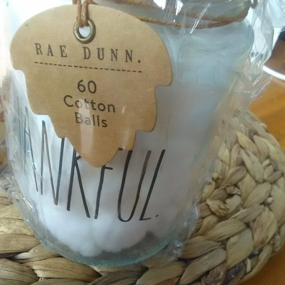 NWT RAE DUNN THANKFUL Cotton Ball Jar
